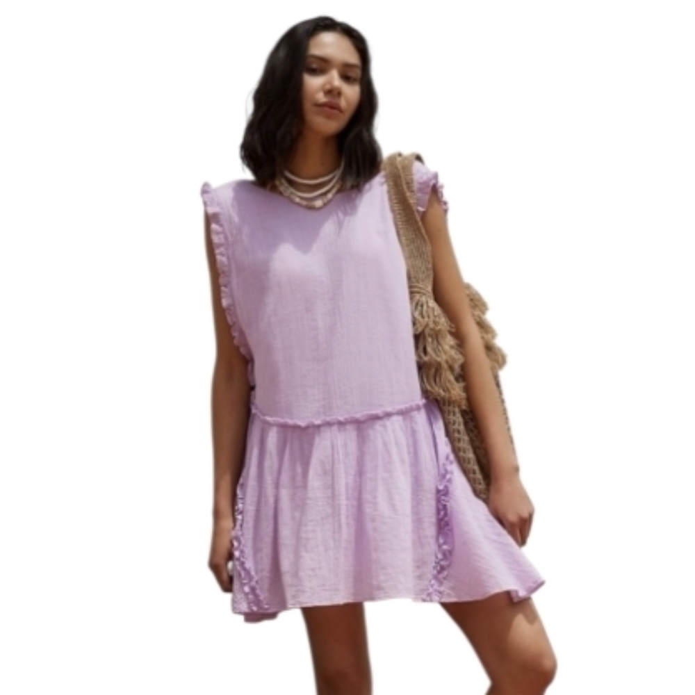 Lilac Ruffle Drop-Waist Tunic / Mini Dress